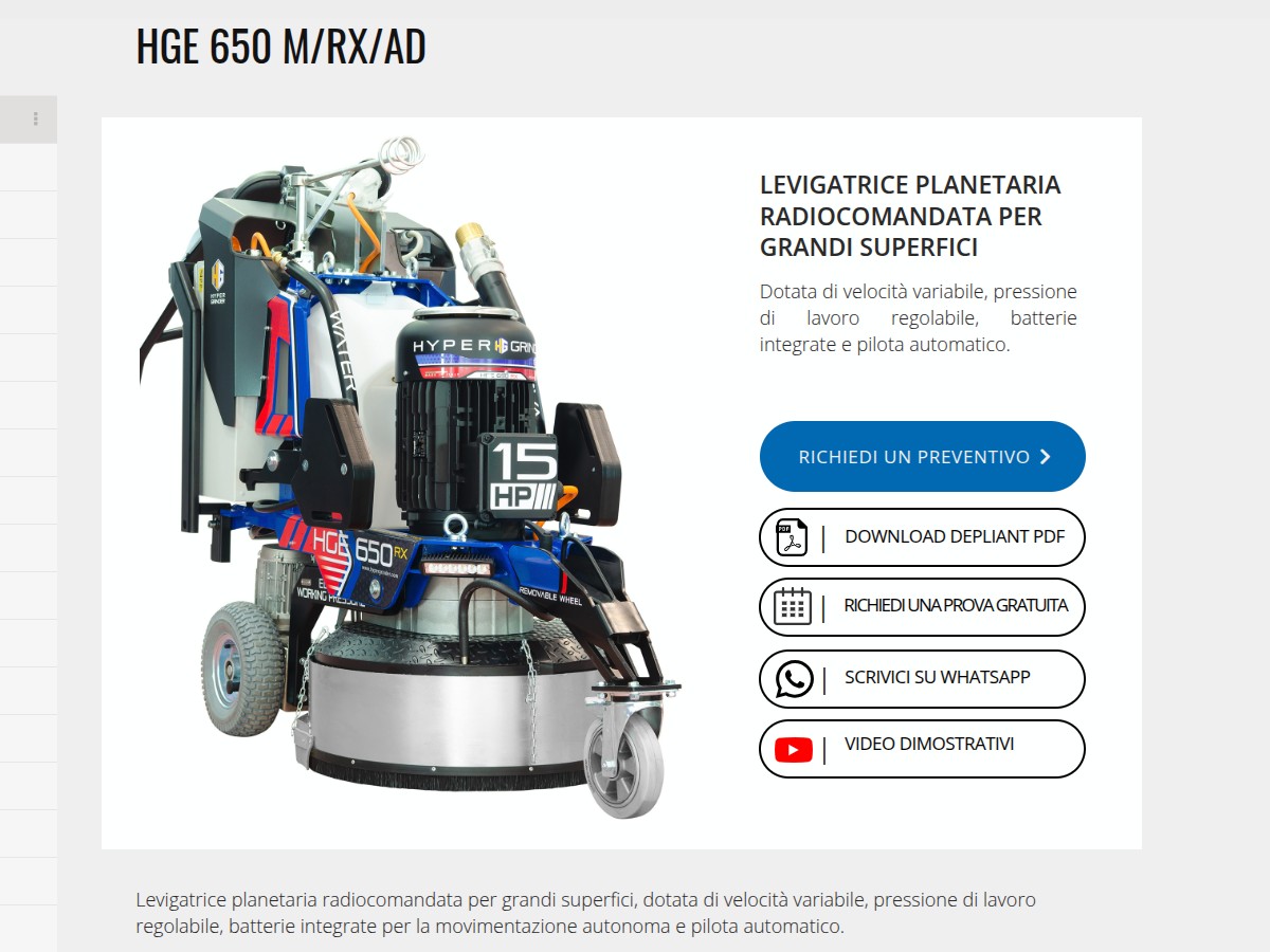 Levigatrice professionale per pavimenti Hyper Grinder HGE M⁄RX⁄AD: tecnologia radiocomandata per grandi superfici